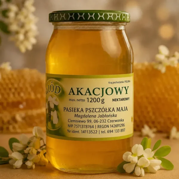 Miód akacjowy 1200g 100% naturalny z własnej pasieki