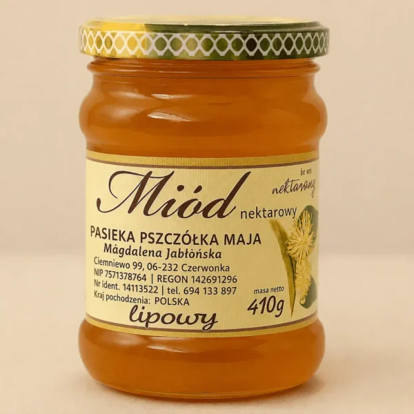 Miód Lipowy 410g – Naturalny Miód z Polskiej Pasieki